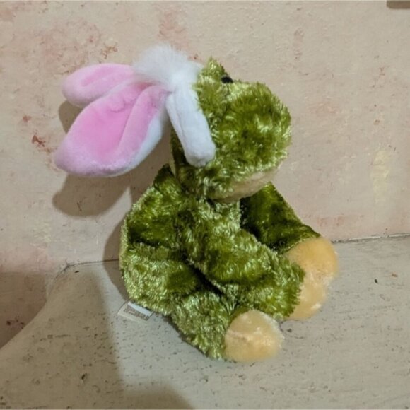 Dan Dee Frog Plush Toy With Bunny Ears 7: green pink  stuffed animal - Picture 7 of 10